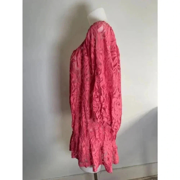 Women's Avenue Peplum Pink Lace Sheer Top Plus Size 26/28 EUC 0148 - Picture 4 of 9